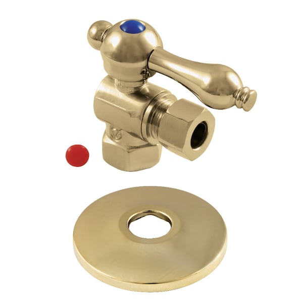 3/8" IPS X 3/8" OD Comp Qrtr-Turn Angle Stop Valve W/Flange, Brass